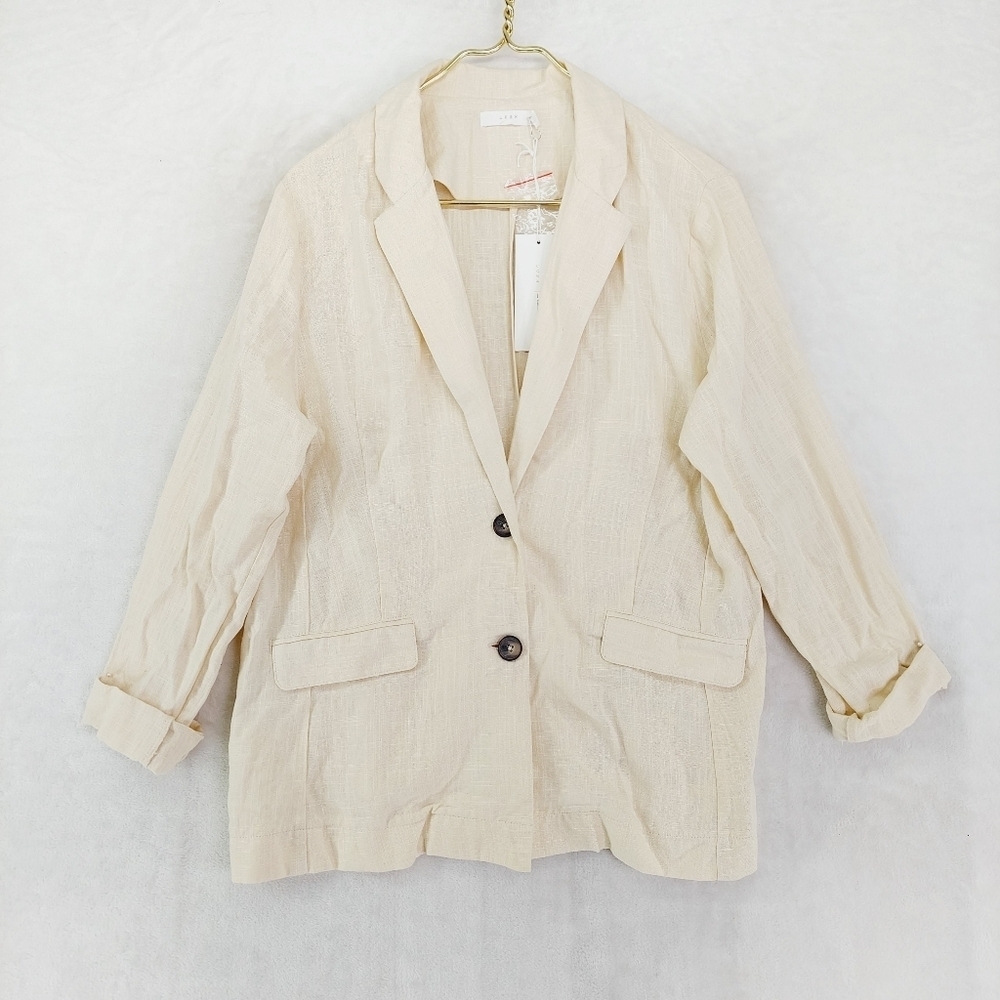 Lush Cream Roll Tab Sleeve 2 Button-Up Blazer Jackets 535